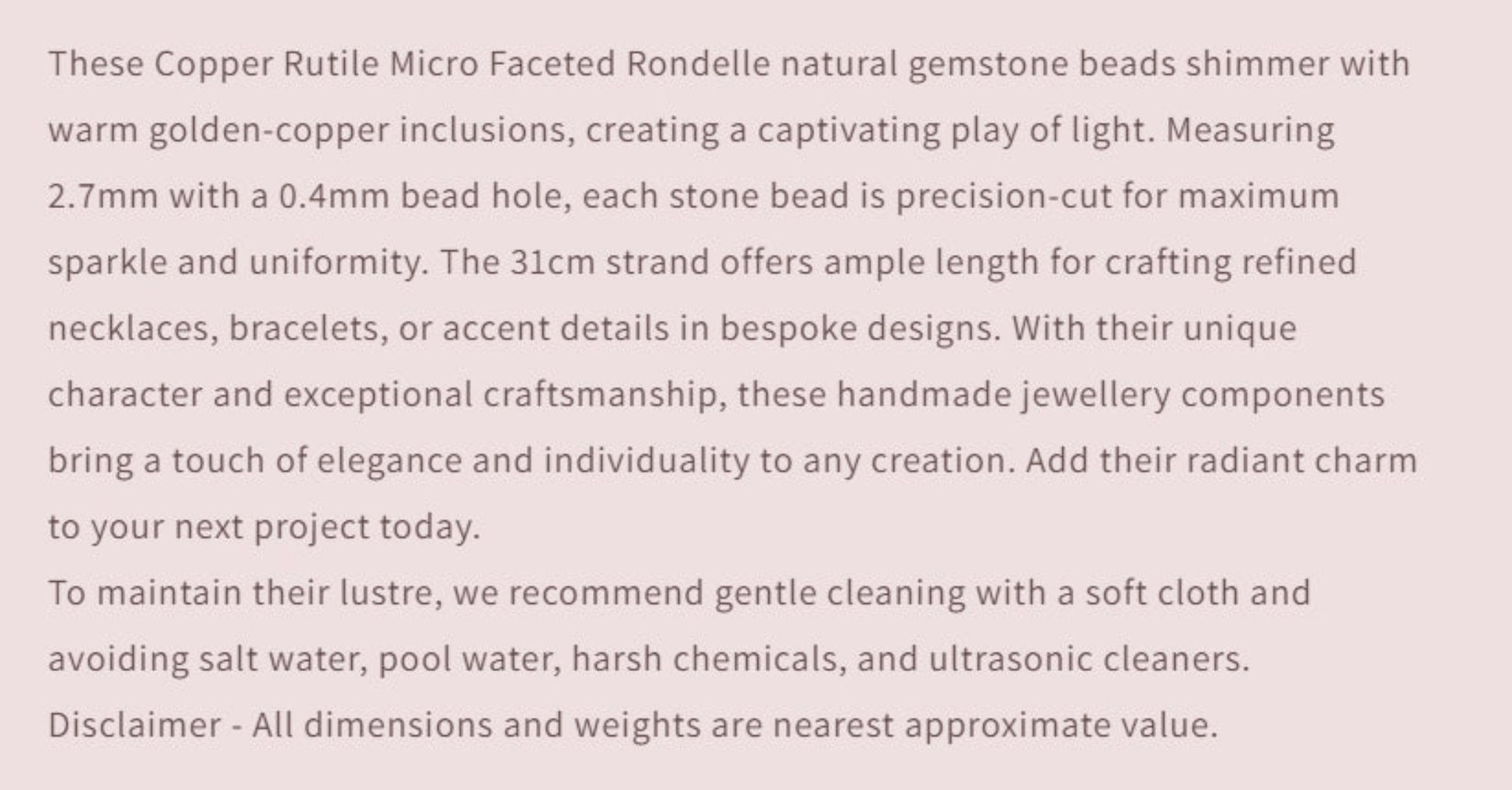 Text describing the product details of the gemstone beads , as seen on the Australian owned and trusted bead supplier, Melbourne Gemstone Beads.