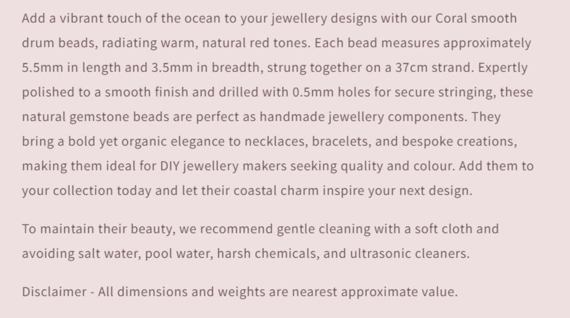 Text describing the product details of the gemstones, as seen on the Australian owned and trusted bead supplier, Melbourne Gemstone Beads.