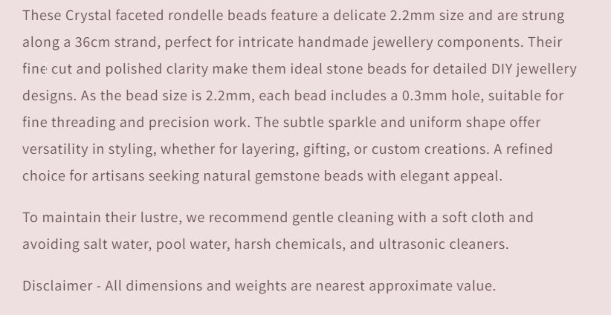 Text describing the product details of the gemstone beads , as seen on the Australian owned and trusted bead supplier, Melbourne Gemstone Beads.