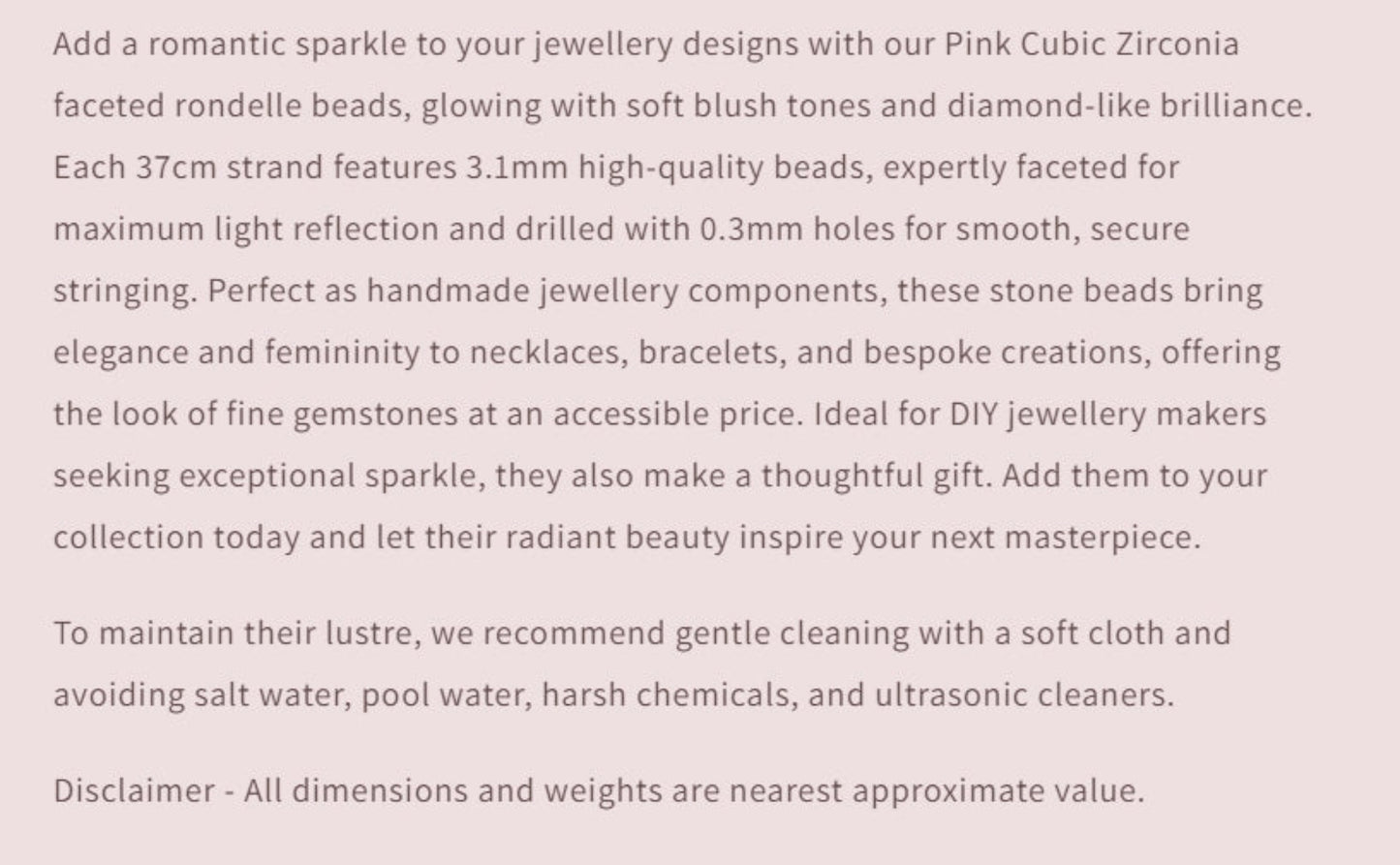 Text describing the product details of the gemstones, as seen on the Australian owned and trusted bead supplier, Melbourne Gemstone Beads.
