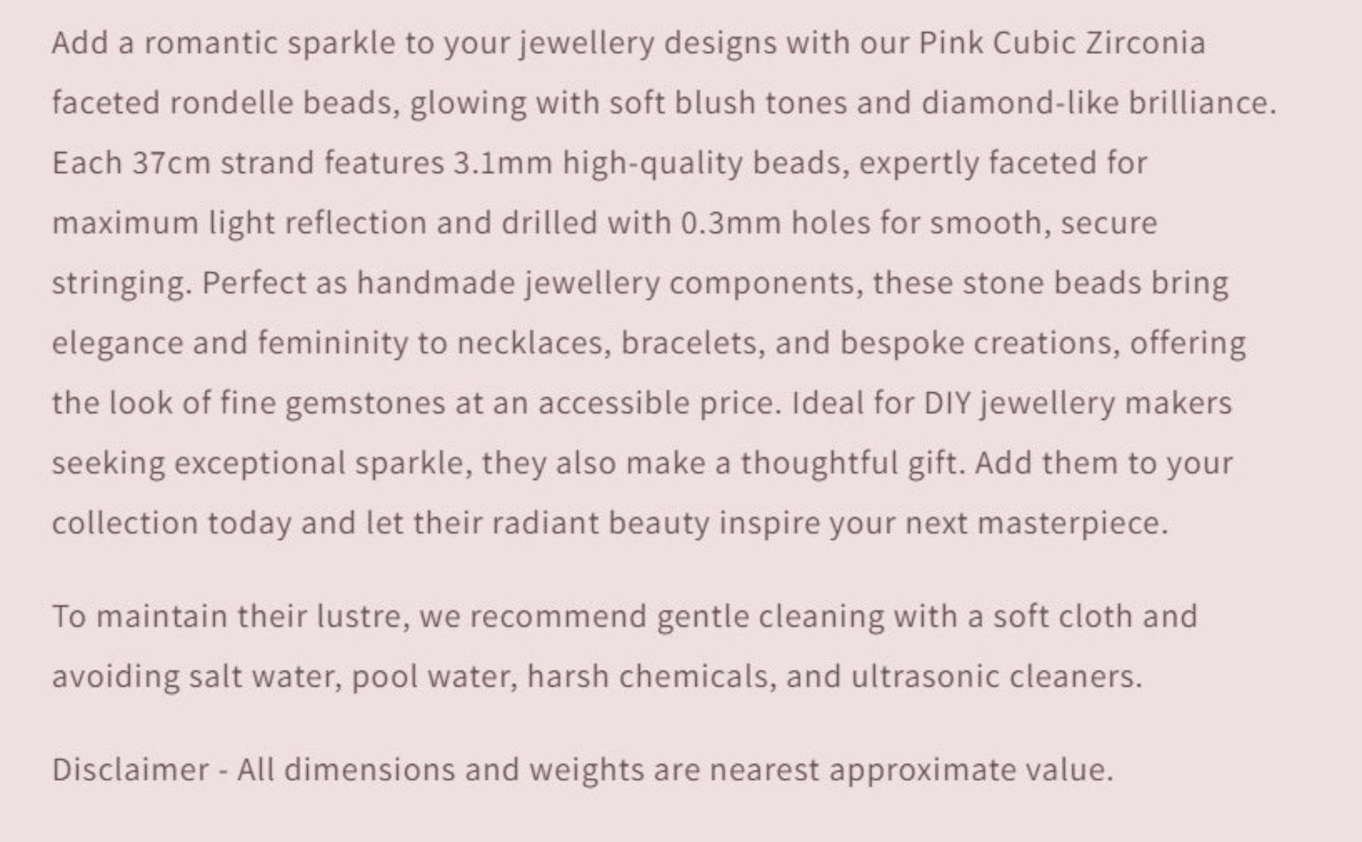 Text describing the product details of the gemstones, as seen on the Australian owned and trusted bead supplier, Melbourne Gemstone Beads.