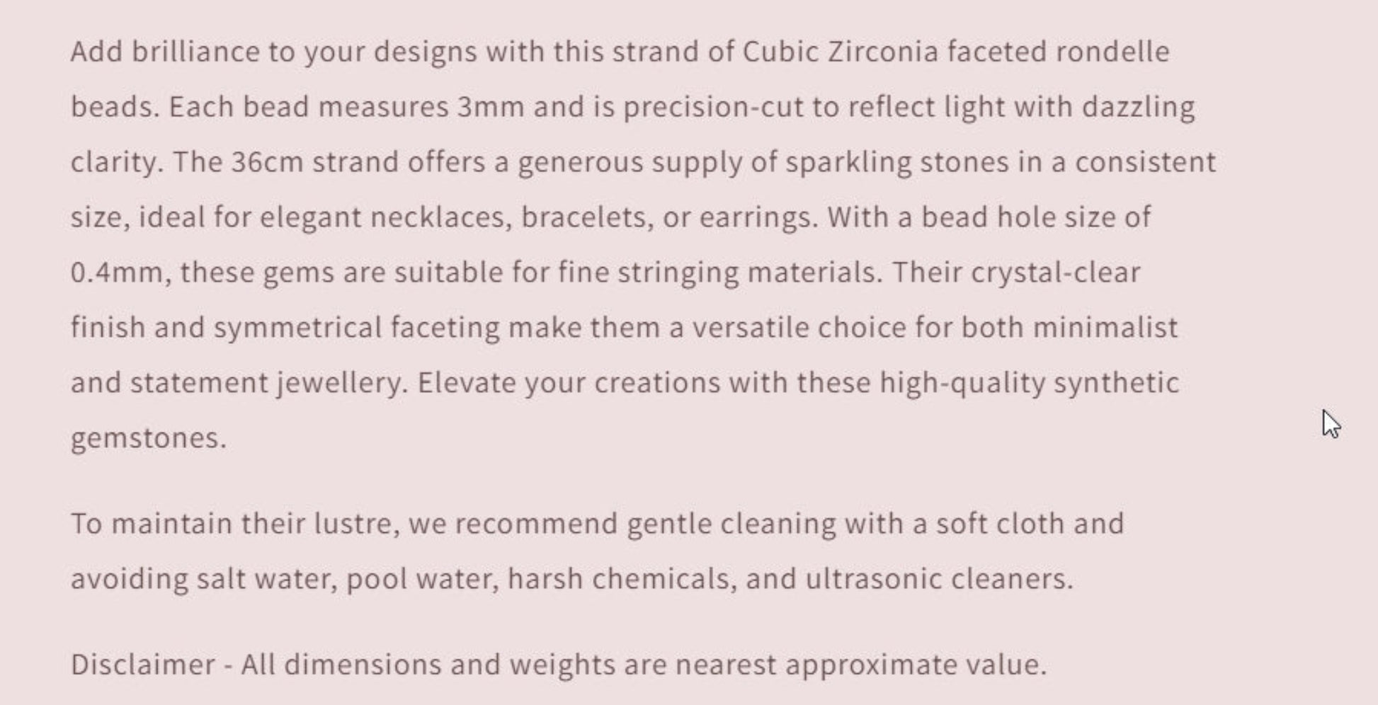 Text describing the product details of the gemstone beads , as seen on the Australian owned Melbourne Gemstone Beads shop.
