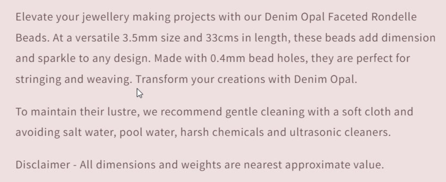 Text describing the product details of the gemstone beads , as seen on the Australian owned Melbourne Gemstone Beads shop.