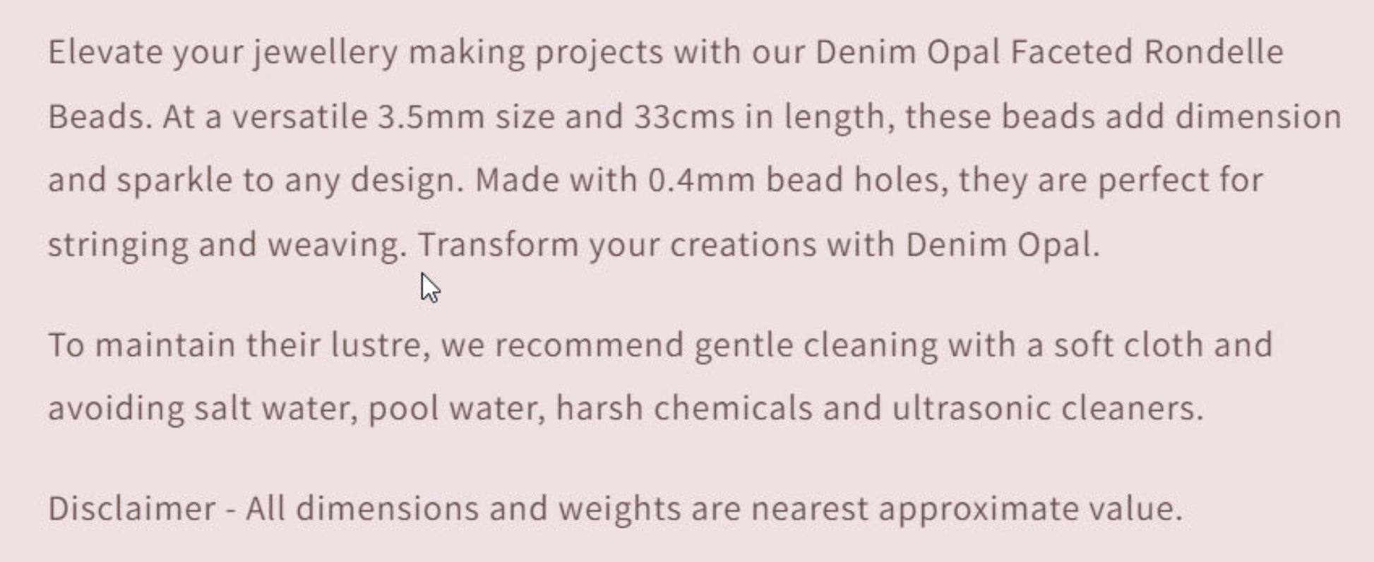 Text describing the product details of the gemstone beads , as seen on the Australian owned Melbourne Gemstone Beads shop.