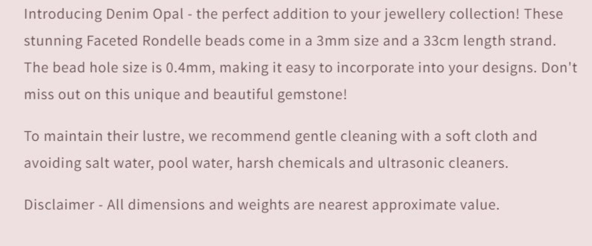 Text describing the product details of the gemstone beads , as seen on the Australian owned Melbourne Gemstone Beads shop.