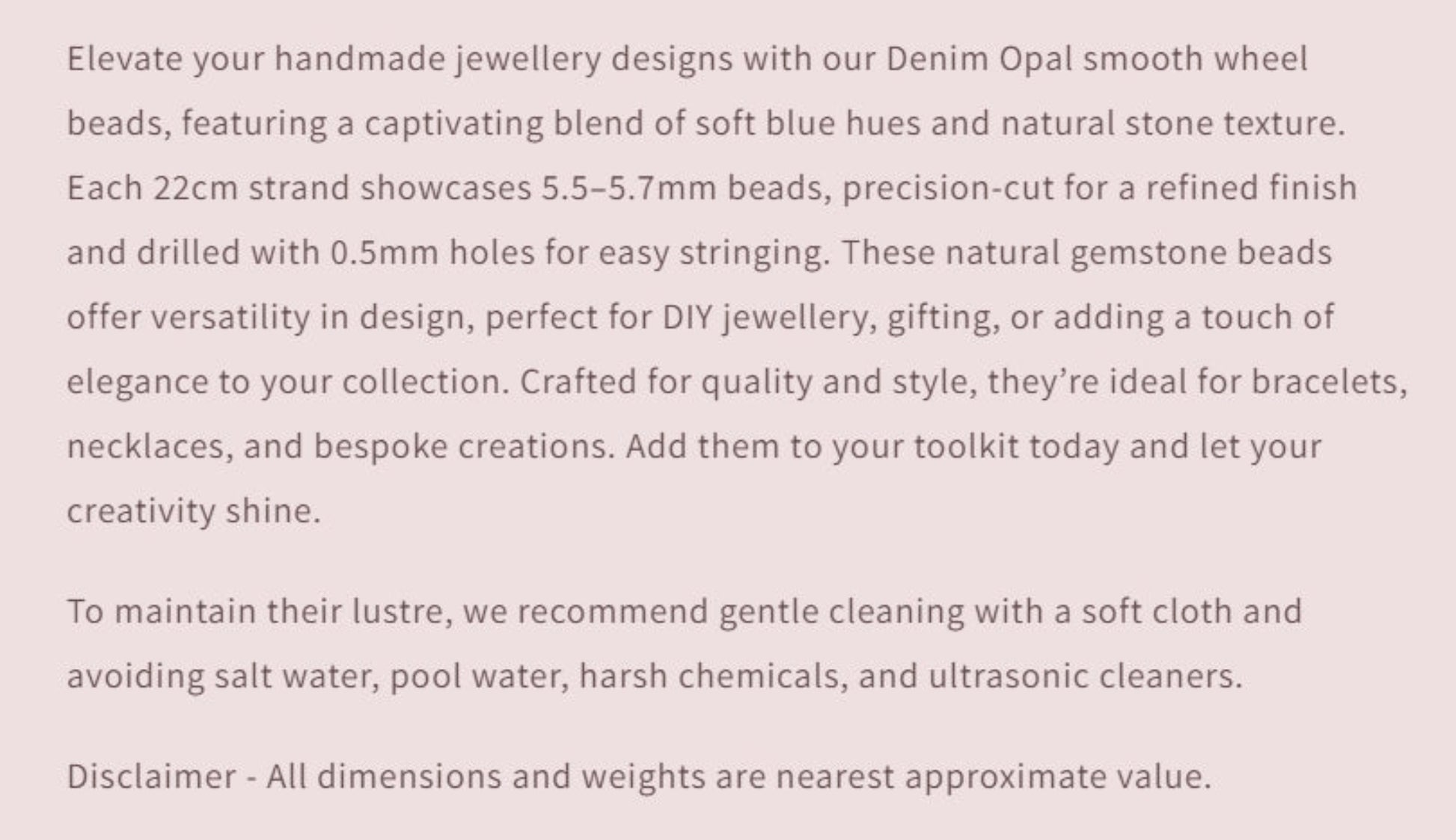 Text describing the product details of the gemstones, as seen on the Australian owned and trusted bead supplier, Melbourne Gemstone Beads.