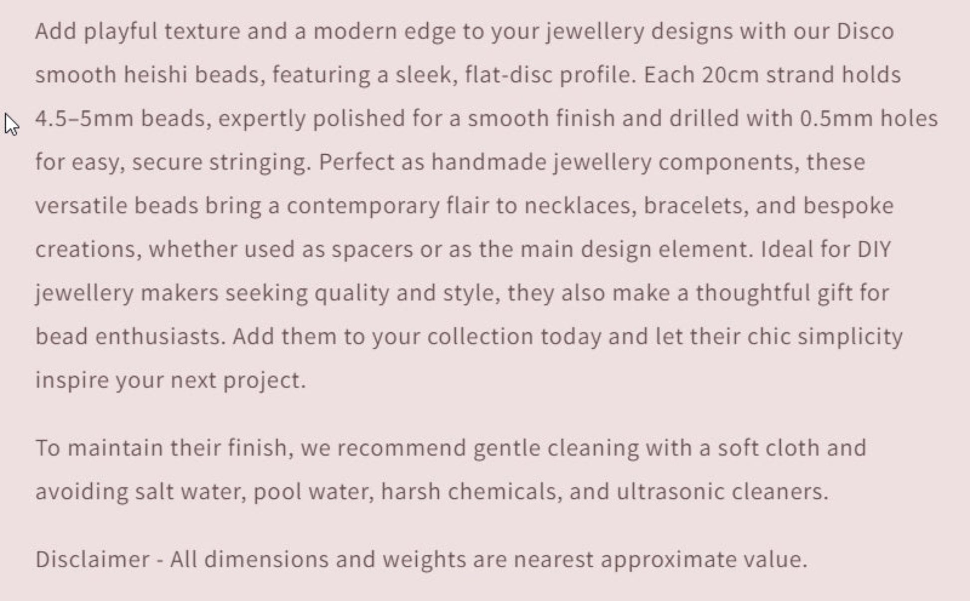 Text describing the product details of the pearls, as seen on the Australian owned and trusted bead supplier, Melbourne Gemstone Beads.