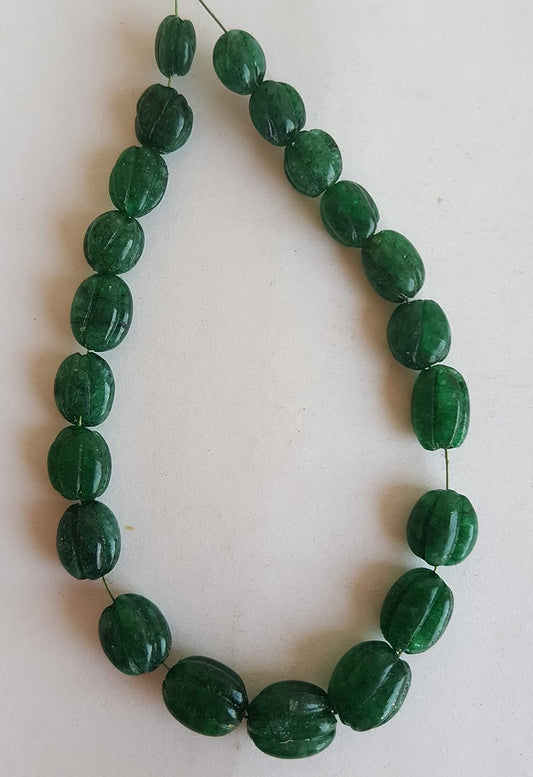 Emerald | Carved Oval | 7mmX6mm to 11mmX8mm Bead Size | 21 Pieces | 56 Carats