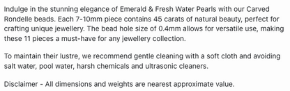 Text describing the product details of the natural gemstone beads, emerald, and pearls as seen on the Australian owned Melbourne Gemstone Beads shop.