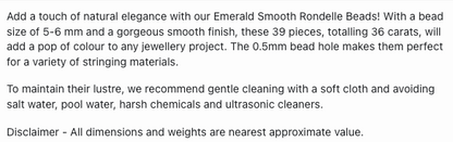 Text describing the product details of the Emerald natural gemstone beads, as seen on the Australian owned Melbourne Gemstone Beads shop.