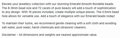 Text describing the product details of the Emerald natural gemstone beads, as seen on the Australian owned Melbourne Gemstone Beads shop.