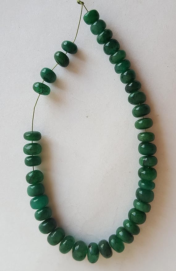 Strand  featuring smooth emerald rondelle beads, each measuring 5mm to 6mm, showcasing a vibrant green colour.