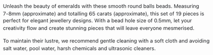 Text describing the product details of the Emerald gemstone beads, as seen on the Australian owned Melbourne Gemstone Beads shop.