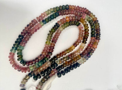 Watermelon Tourmaline | 4.7-5mm bead size | 36cms strand length | Smooth Rondelle | Handmade