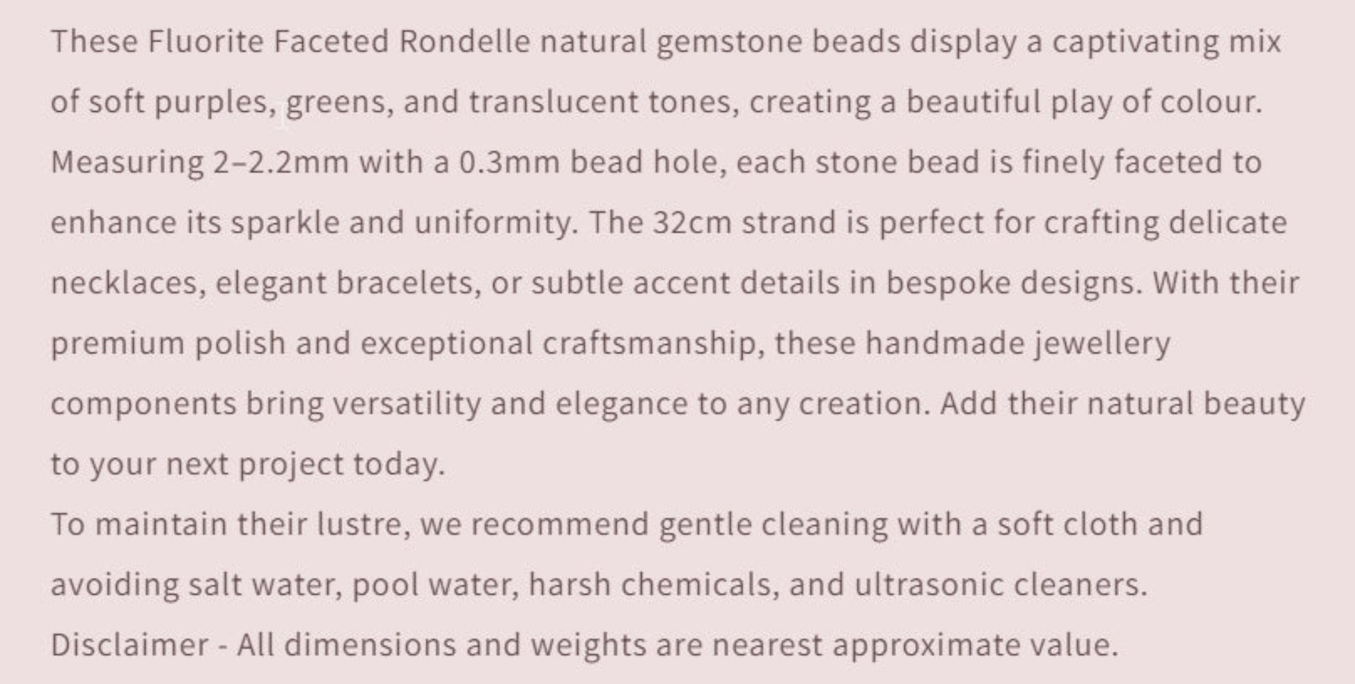 Text describing the product details of the gemstone beads , as seen on the Australian owned and trusted bead supplier, Melbourne Gemstone Beads.