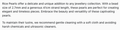 Text describing the product details of the 2.7mm freshwater pearl beads , as seen on the Australian owned Melbourne Gemstone Beads shop.
