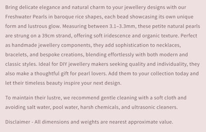 Text describing the product details of the pearls, as seen on the Australian owned and trusted bead supplier, Melbourne Gemstone Beads.
