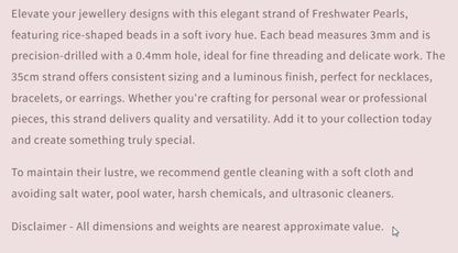 Text describing the product details of the gemstone beads , as seen on the Australian owned Melbourne Gemstone Beads shop.