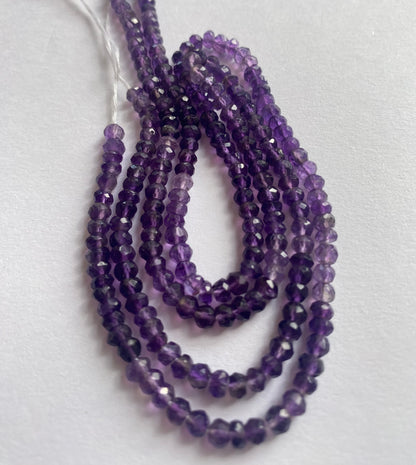 Amethyst | Faceted Rondelle | 4-4.5mm Bead Size | 34cm Strand Length