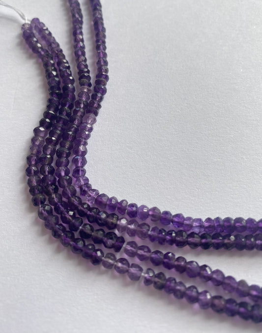 Amethyst | Faceted Rondelle | 4-4.5mm Bead Size | 34cm Strand Length