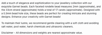 Text describing the product details of the garnet gemstone beads, as seen on the Australian owned Melbourne Gemstone Beads shop.