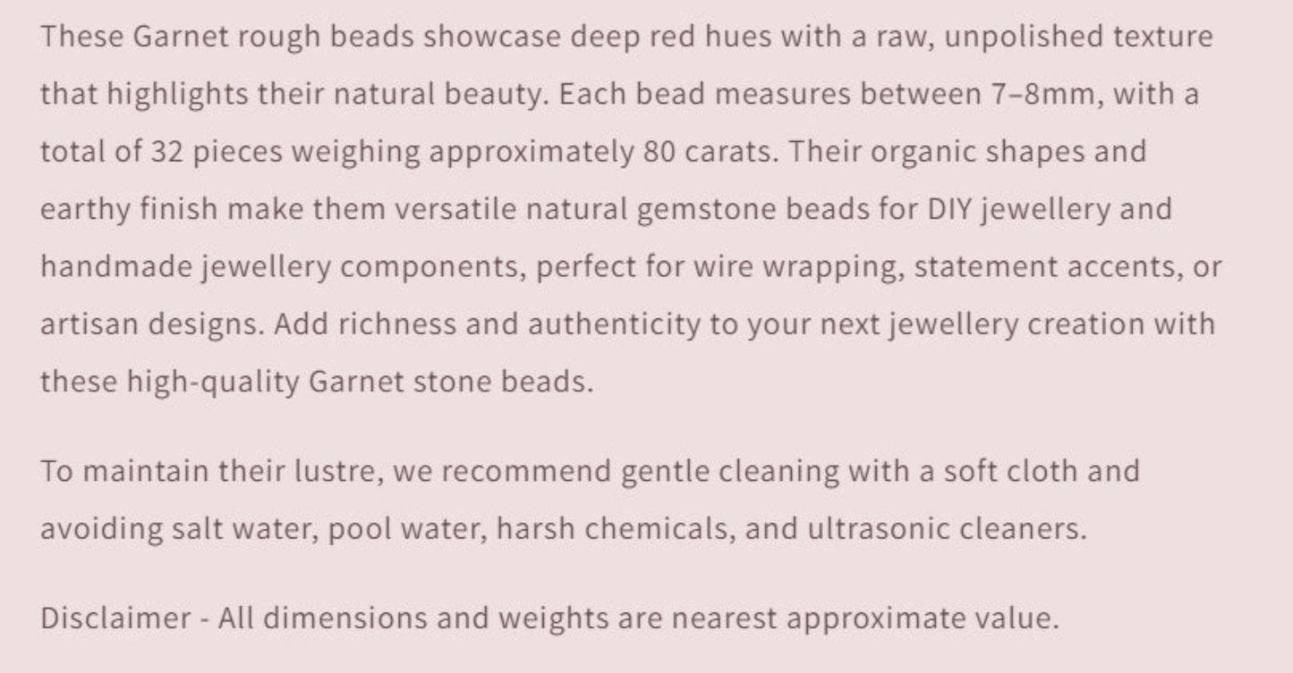 Text describing the product details of the gemstone beads , as seen on the Australian owned and trusted bead supplier, Melbourne Gemstone Beads.