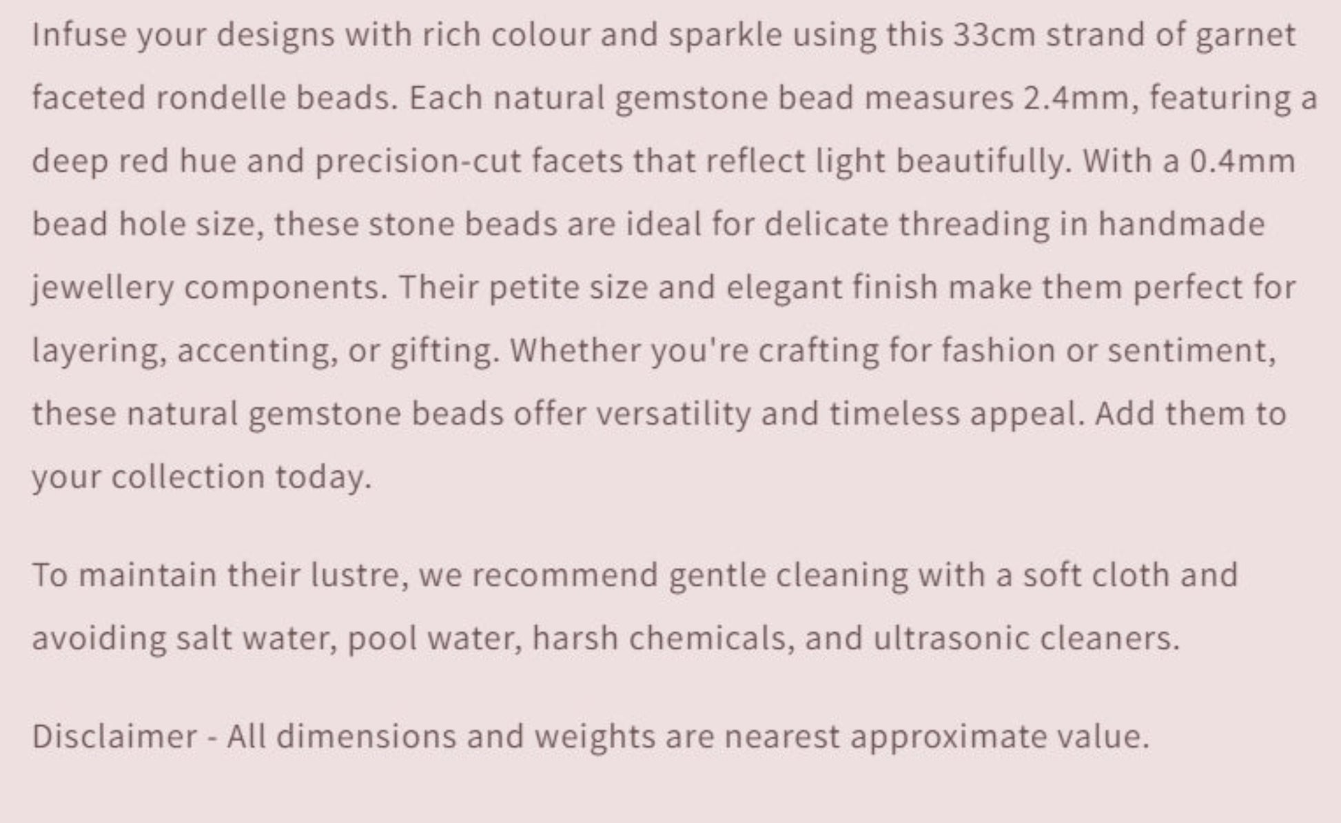 Text describing the product details of the gemstone beads , as seen on the Australian owned and trusted bead supplier, Melbourne Gemstone Beads.