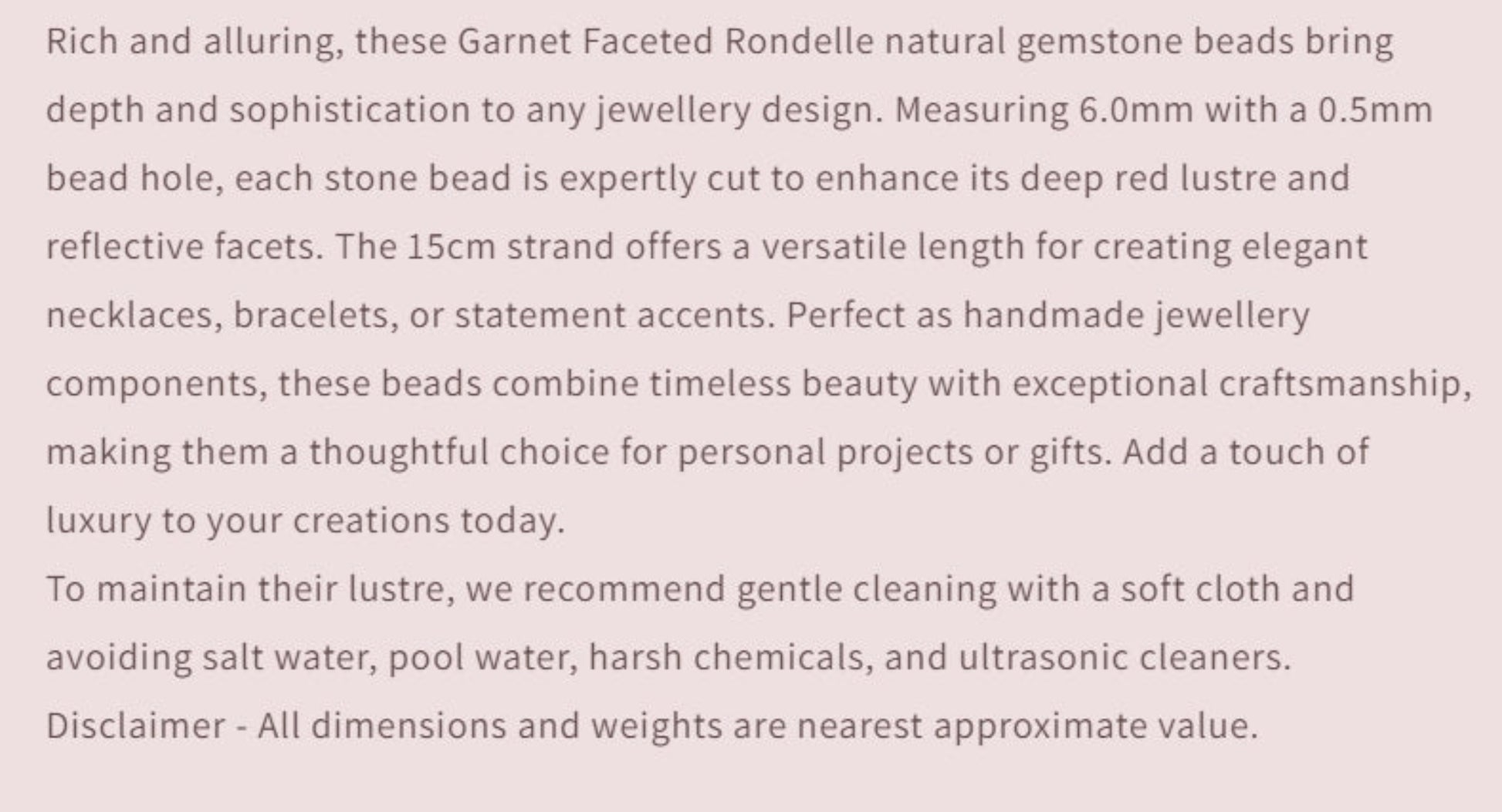 Text describing the product details of the gemstone beads , as seen on the Australian owned and trusted bead supplier, Melbourne Gemstone Beads.