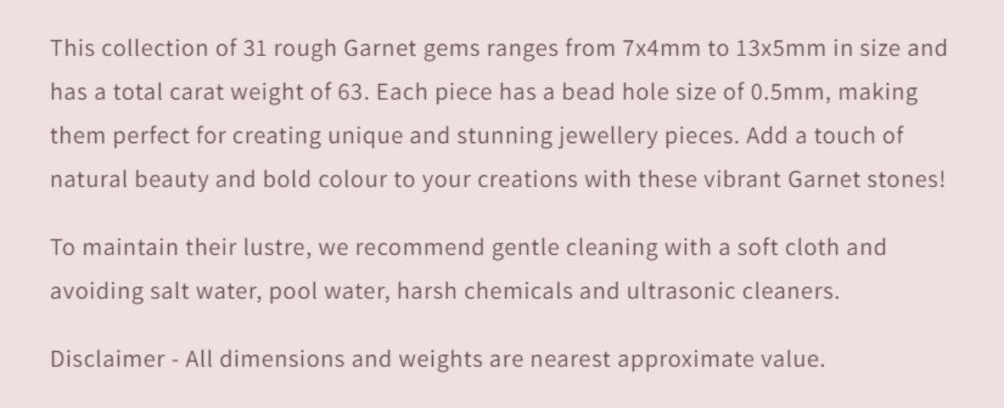 Text describing the product details of the gemstone beads , as seen on the Australian owned Melbourne Gemstone Beads shop.