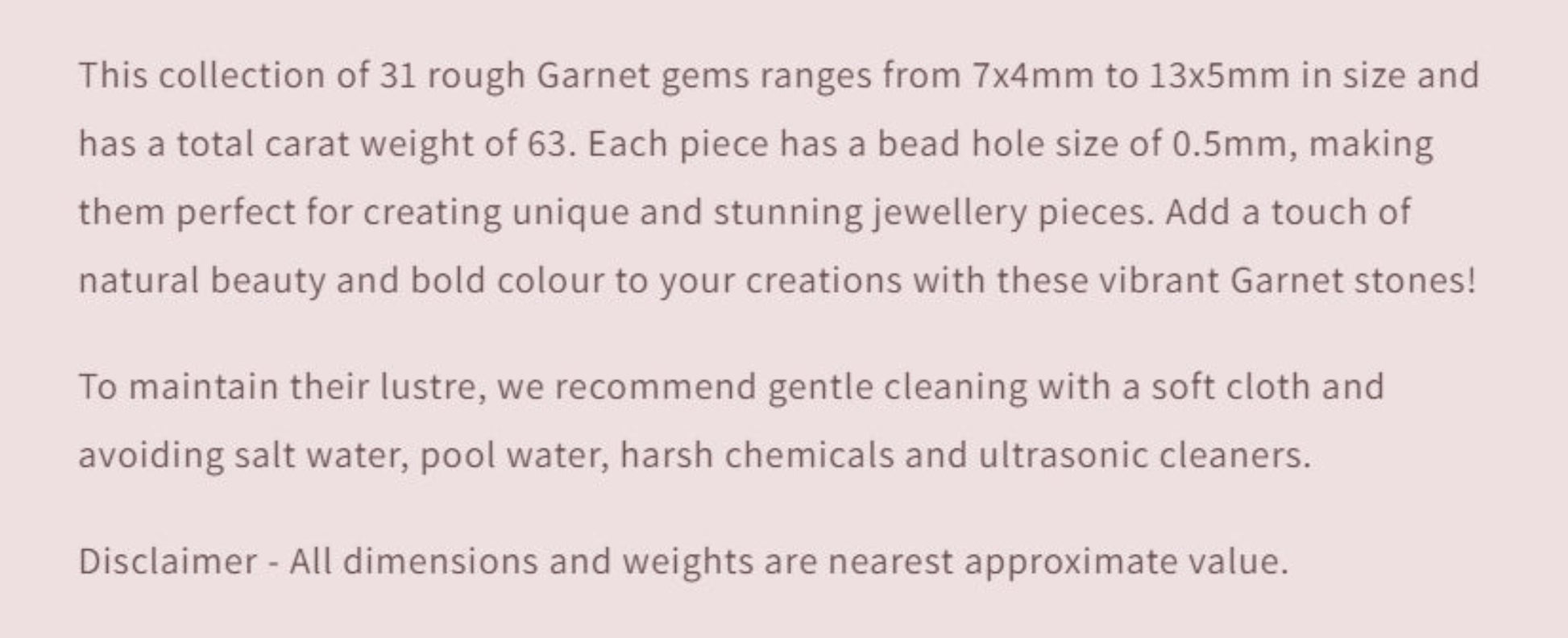 Text describing the product details of the gemstone beads , as seen on the Australian owned Melbourne Gemstone Beads shop.