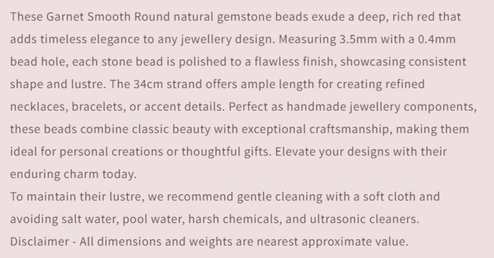 Text describing the product details of the gemstone beads , as seen on the Australian owned and trusted bead supplier, Melbourne Gemstone Beads.