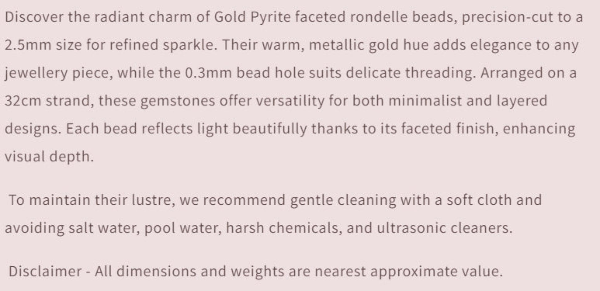 Text describing the product details of the gemstone beads , as seen on the Australian owned Melbourne Gemstone Beads shop.