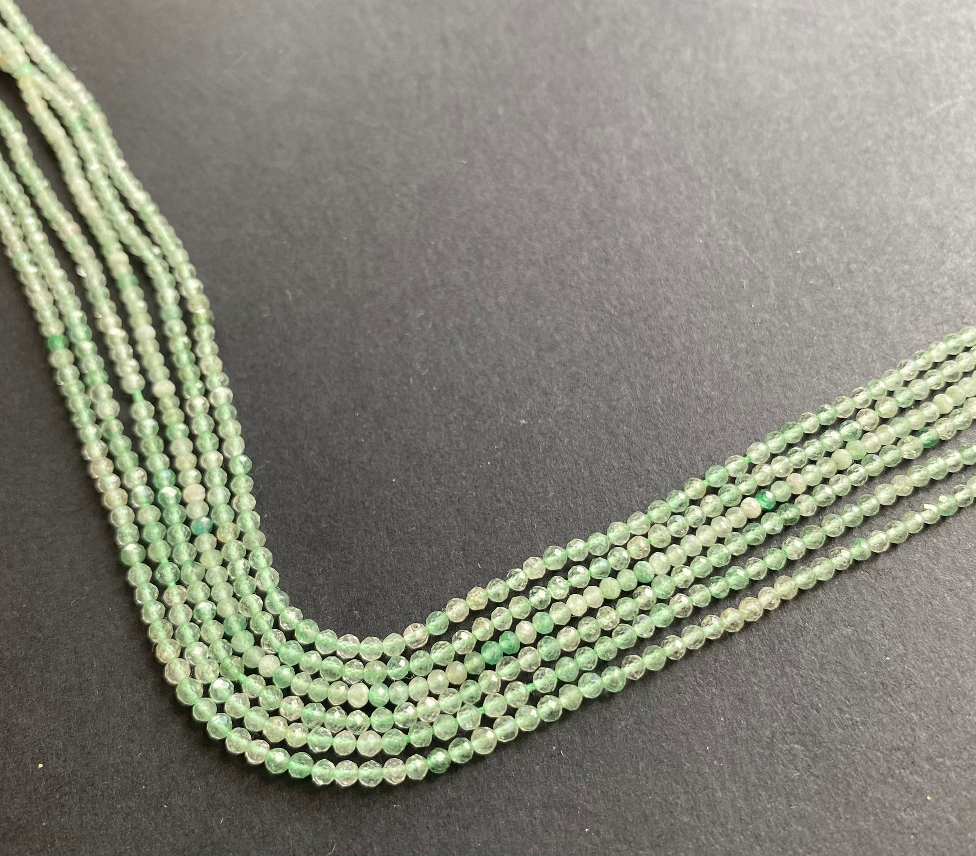 Beautiful  green amethyst stones, faceted rondelle shaped, measuring around 2.2mm.