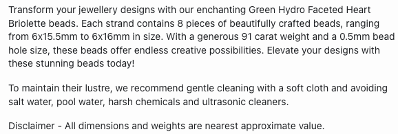Text describing the product details of the Hydro Faceted natural gemstone beads, as seen on the Australian owned Melbourne Gemstone Beads shop.