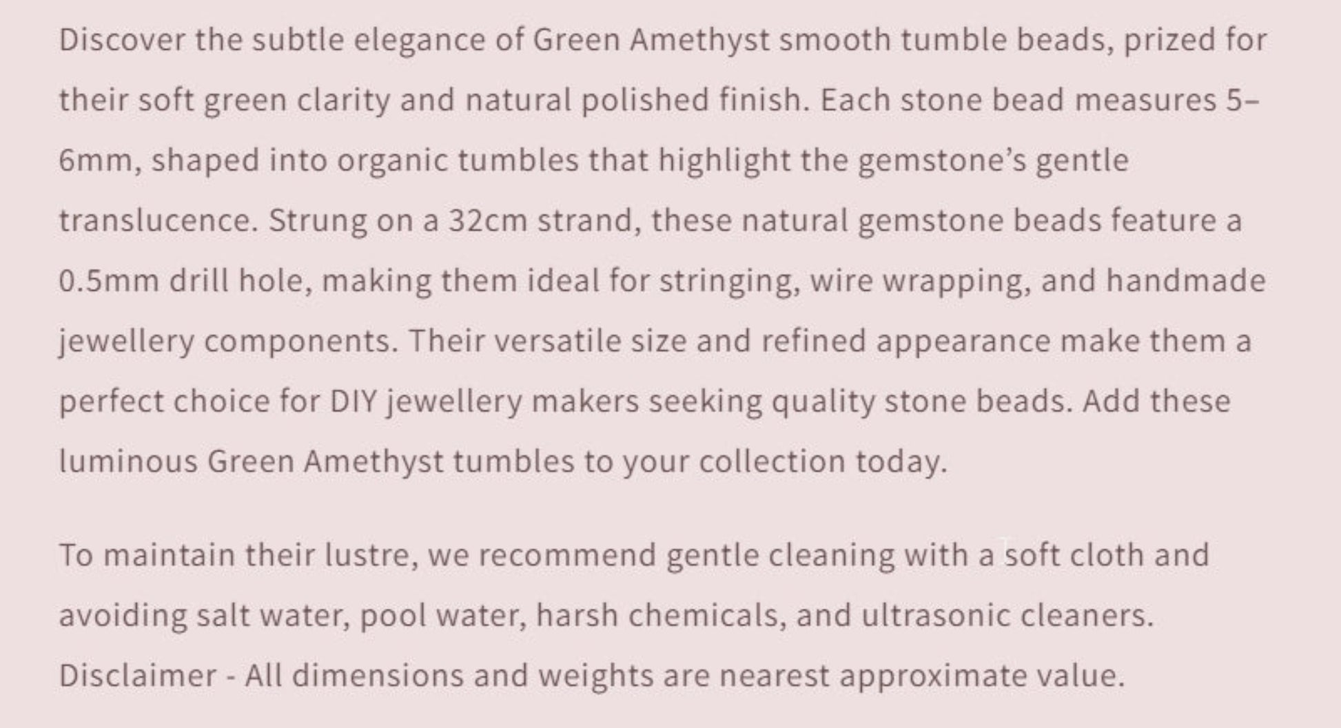 Text describing the product details of the gemstone beads , as seen on the Australian owned and trusted bead supplier, Melbourne Gemstone Beads.