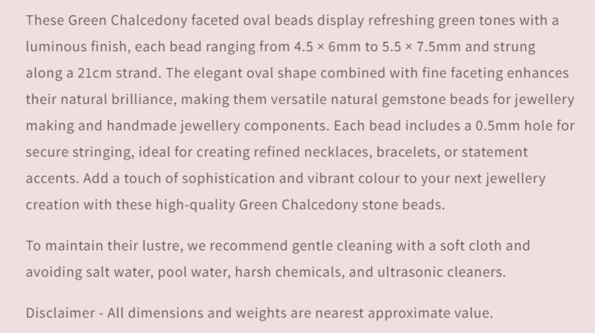 Text describing the product details of the gemstone beads , as seen on the Australian owned and trusted bead supplier, Melbourne Gemstone Beads.