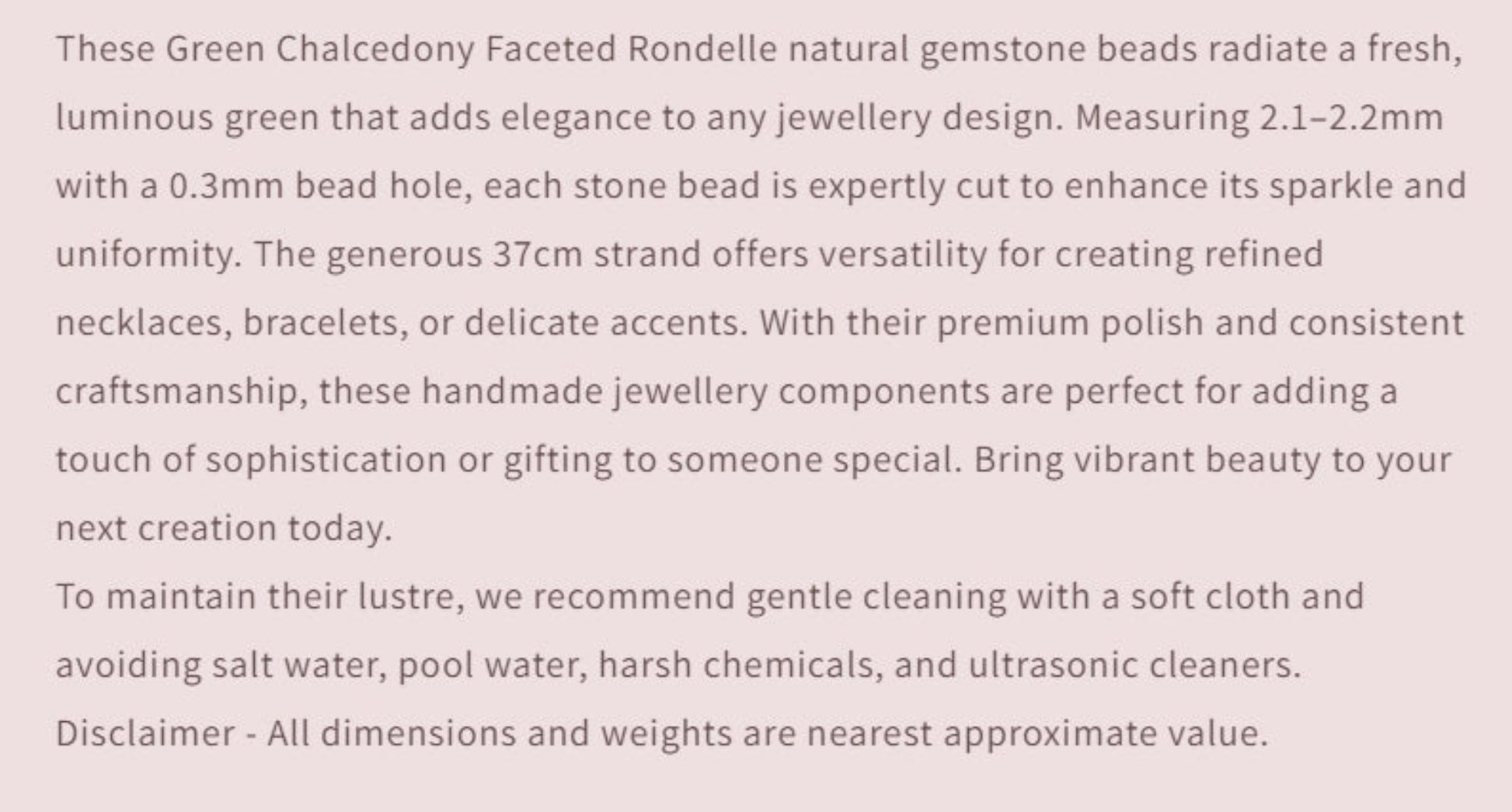 Text describing the product details of the gemstone beads , as seen on the Australian owned and trusted bead supplier, Melbourne Gemstone Beads.