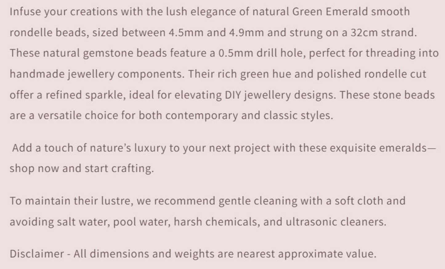 Text describing the product details of the gemstone beads , as seen on the Australian owned and trusted bead supplier, Melbourne Gemstone Beads.