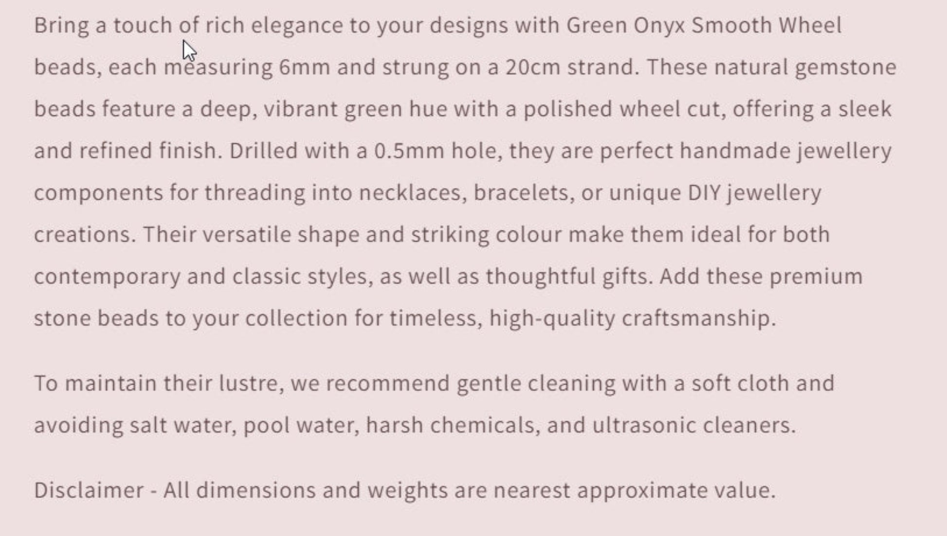 Text describing the product details of the gemstone beads , as seen on the Australian owned and trusted bead supplier, Melbourne Gemstone Beads.