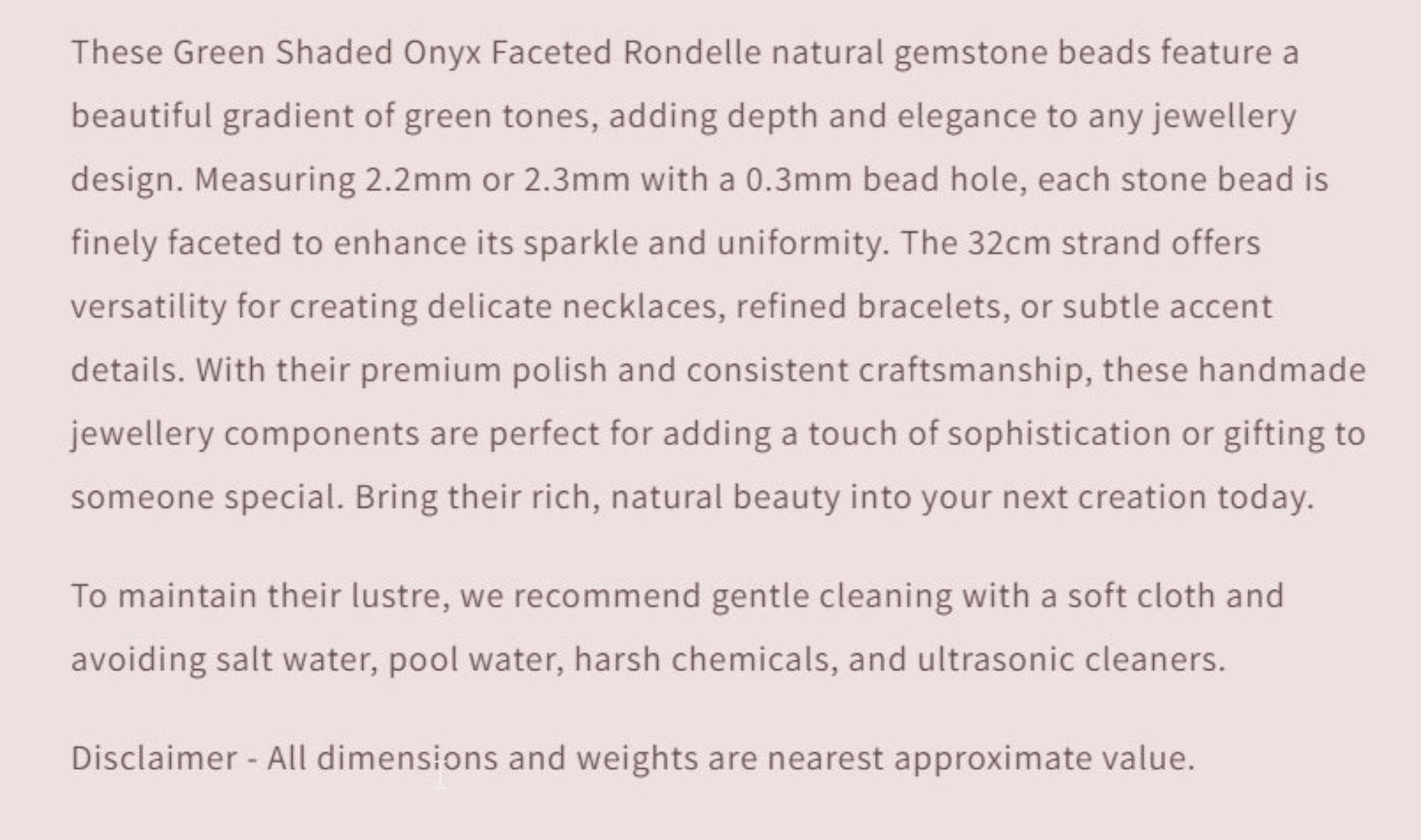 Text describing the product details of the gemstone beads , as seen on the Australian owned and trusted bead supplier, Melbourne Gemstone Beads.