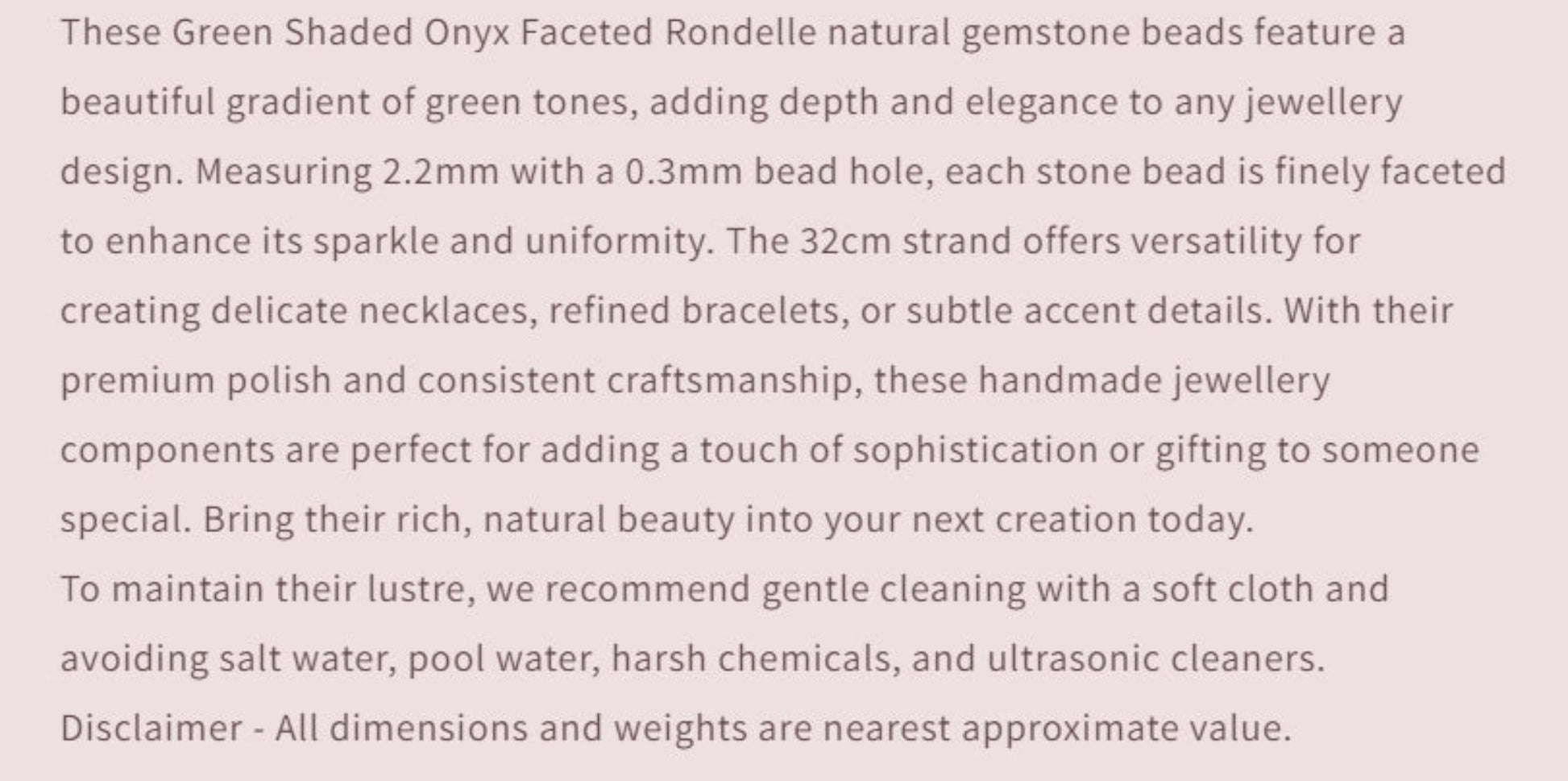 Text describing the product details of the gemstone beads , as seen on the Australian owned and trusted bead supplier, Melbourne Gemstone Beads.