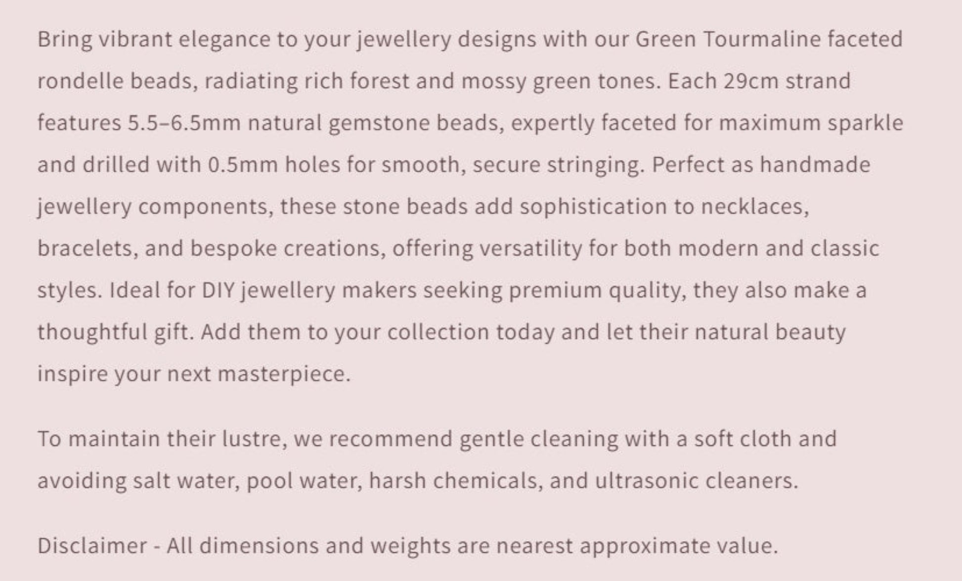 Text describing the product details of the gemstones, as seen on the Australian owned and trusted bead supplier, Melbourne Gemstone Beads.