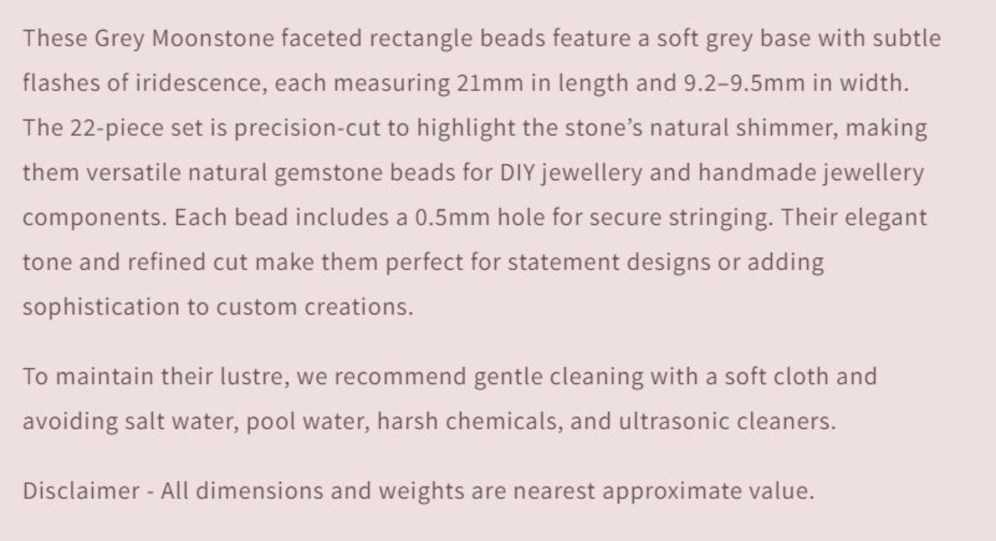 Text describing the product details of the gemstone beads , as seen on the Australian owned and trusted bead supplier, Melbourne Gemstone Beads.