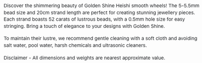 Text describing the product details of the Golden Shine natural gemstone beads, as seen on the Australian owned Melbourne Gemstone Beads shop.