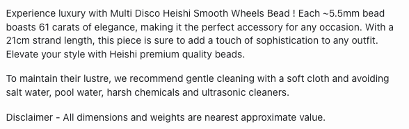 Text describing the product details of the Heishi Smooth Wheel natural gemstone beads, as seen on the Australian owned Melbourne Gemstone Beads shop.