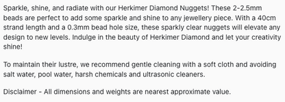 Text describing the product details of the Herkimer Diamond natural gemstone beads, as seen on the Australian owned Melbourne Gemstone Beads shop.