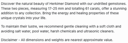 Text describing the product details of the Herkimer Diamond Rough Undrilled beads, as seen on the Melbourne Gemstone Beads shop.
