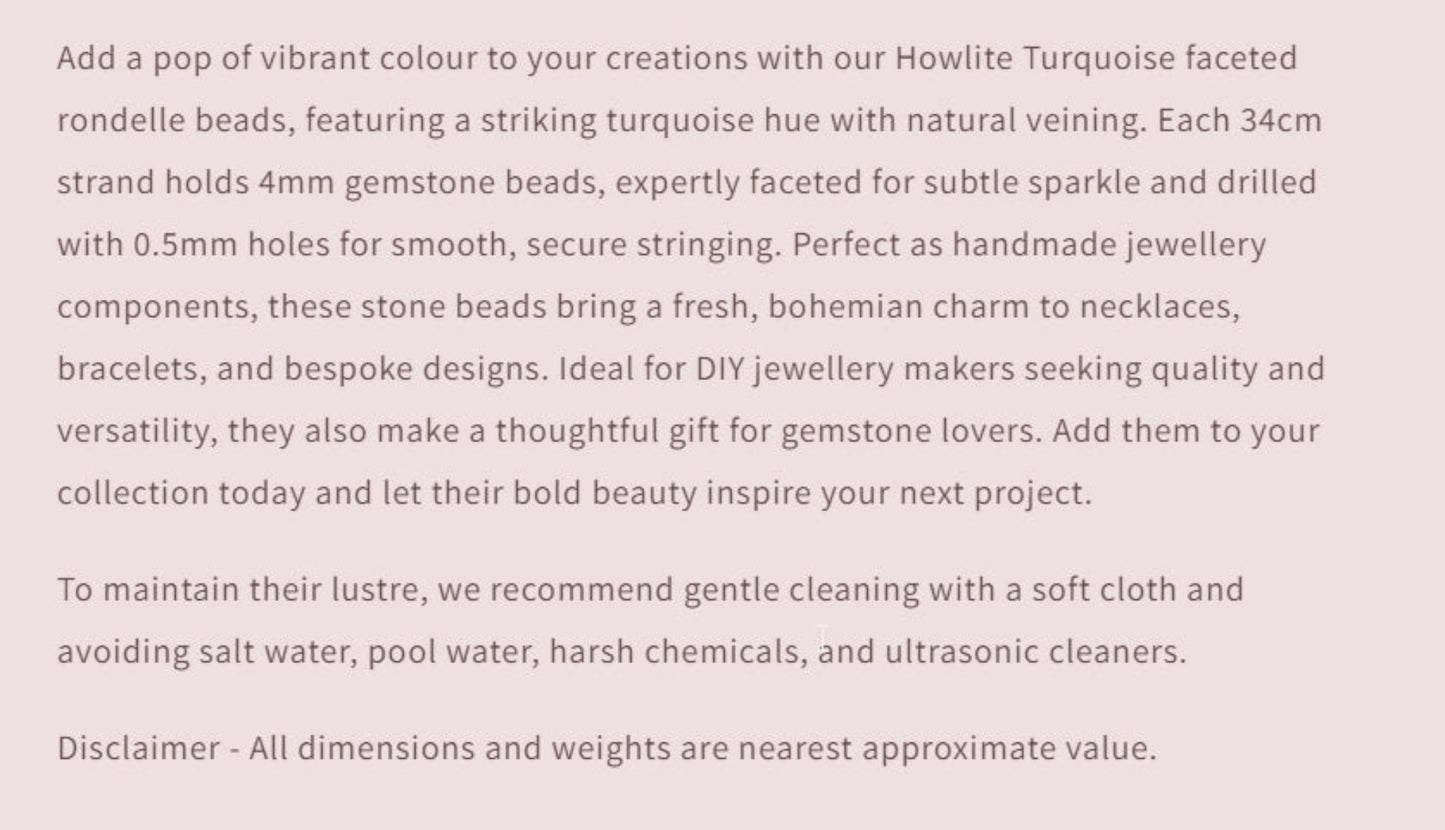Text describing the product details of the gemstones, as seen on the Australian owned and trusted bead supplier, Melbourne Gemstone Beads.