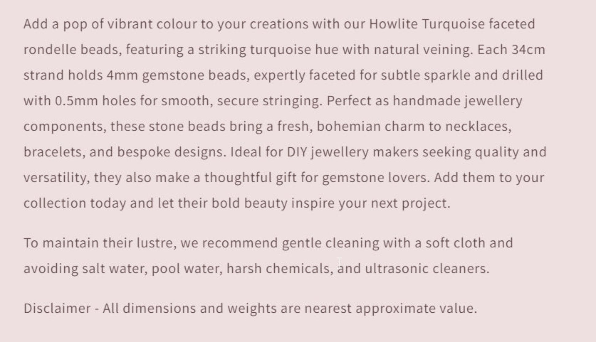 Text describing the product details of the gemstones, as seen on the Australian owned and trusted bead supplier, Melbourne Gemstone Beads.