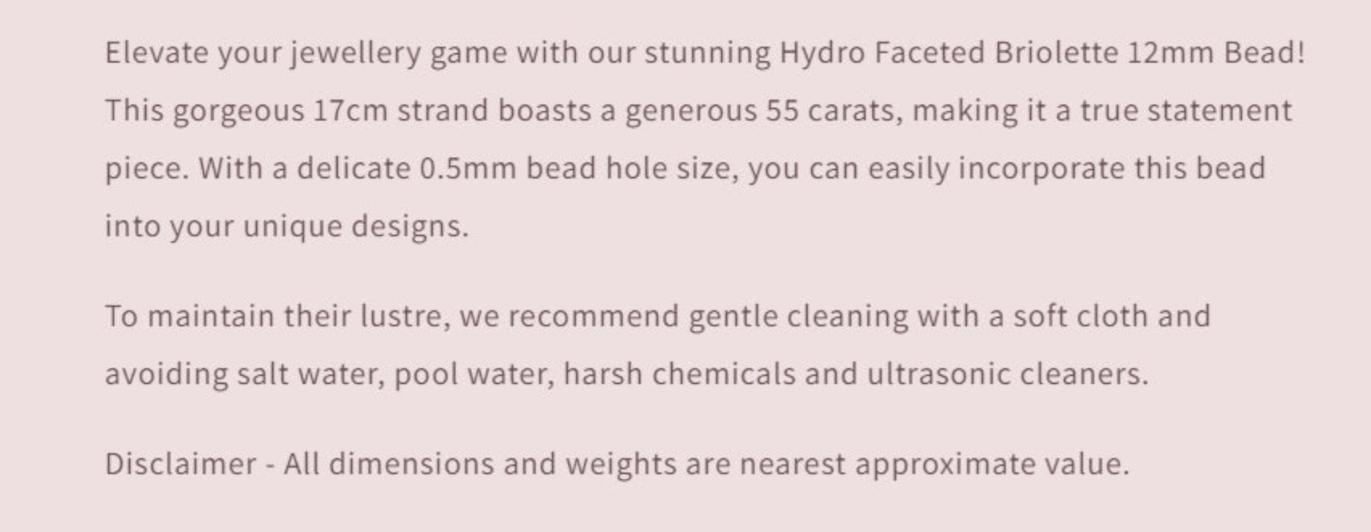 Text describing the product details of the gemstone beads , as seen on the Australian owned and trusted bead supplier, Melbourne Gemstone Beads.